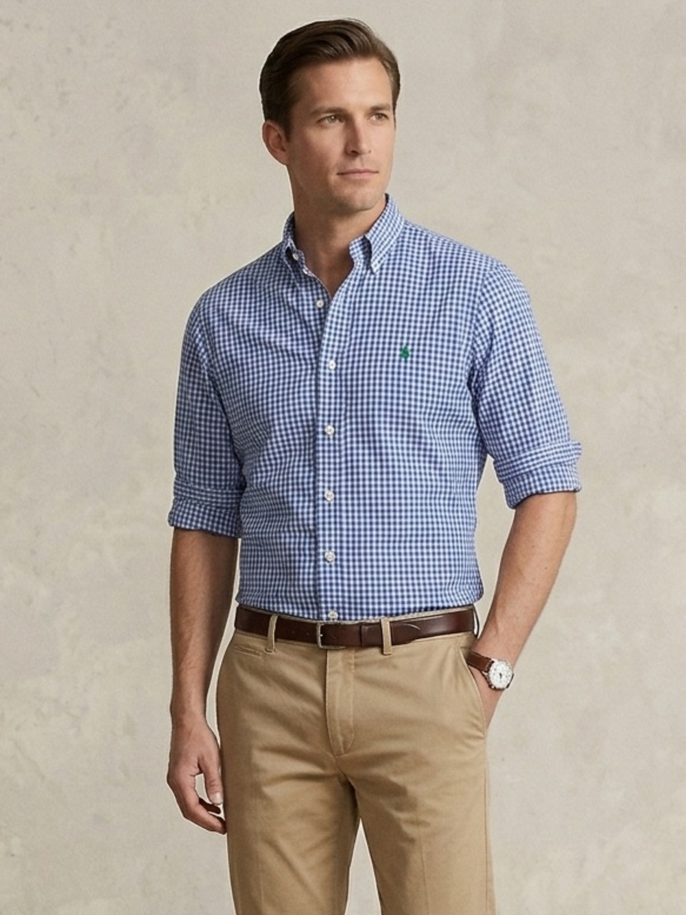 RALPH LAUREN Blue Gingham Oxford Shirt Green Pony Preppy Office Classic Men’s M